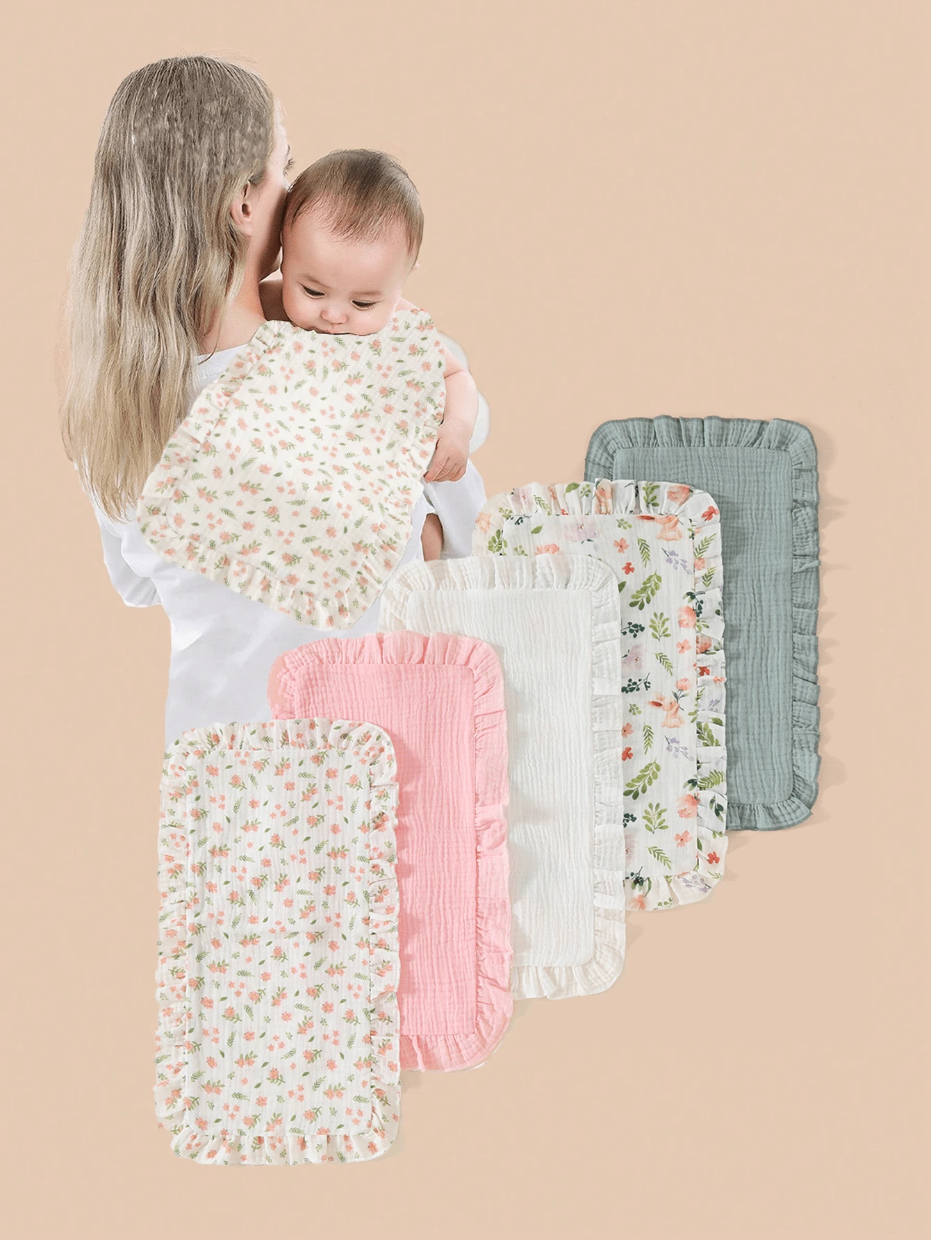 5pcs Soft & Comfortable Cotton Baby Bibs/Burp Cloths Set - Multicolor - View 1