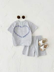 2 stuks/set babymeisjes schattige hartprint korte mouwen T-shirt en shorts set, zomer