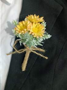 1 件男女通用菊花多肉植物植绒白霜绿叶派对婚礼伴娘伴郎胸花，清新花卉翻领别针 - 彩色 - 查看 6