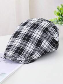 1st Heren Lente/Zomer Polyester Tweed Baret Hoed, Zonwerende Plaid Pet Voor Lente Herfst