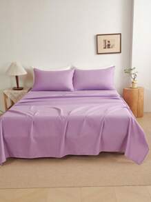 Set de 4 piezas de sábanas de color café sólido liso, confeccionado en microfibra súper suave y de fácil cuidado, que incluye (1 sábana plana, 1 sábana ajustable, 2 fundas de almohada)