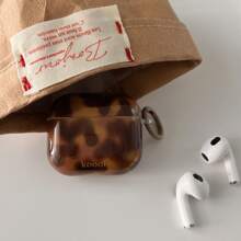 Vintage Light-Colored Amber Leopard Print Earphone Case Compatible With Apple Earphones - Rust Brown - View 9