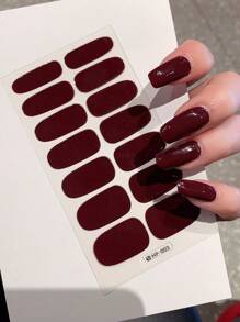 女士自粘指甲贴，多色可选，防水全指甲覆盖艺术贴纸，指甲贴，易于使用，无需去除指甲油，适用于节日和派对装饰，时尚 - 酒紅色 - 查看 8