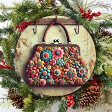 8 英寸 X 8 英寸圆形铁艺墙面艺术印有彩色花卉图案 - 适用于厨房、卧室、酒吧和餐厅装饰的铁艺标志 - 独特易挂的节日礼物创意