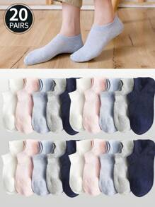 20 Pairs Of Women's Socks, Invisible Socks, Boat Socks, Short Socks, Black Socks, White Socks, Ankle Socks,Women Socks,Breathable Design Details, Anti Slip Design, Moisture Wicking, Can Be Worn With Various Clothing, Suitable For Various Activities And Holidays, Can Be Worn All Year Round, Color Combinations Are Random.