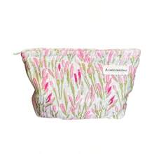 1pc Pink Tulip Pattern Makeup Bag, Large Capacity Skincare Storage Cosmetic Organizer Pouch For Women