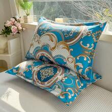 1pc Rose Ditsy Floral Leaf Triangle Geometric Dreamlike Pattern Skin-Friendly Pillowcase (Without Core), Digital Printing Fresh Style Envelope Pillow, Fashion Minimalist, Cloud-Like Soft, Comfortable Breathable, Soft And Delicate, Caring For Skin