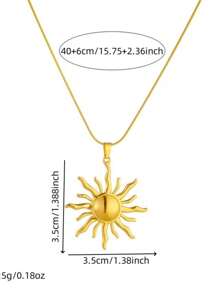 1pc Women's Stainless Steel 18K Gold Plated Sun Shaped Pendant Necklace