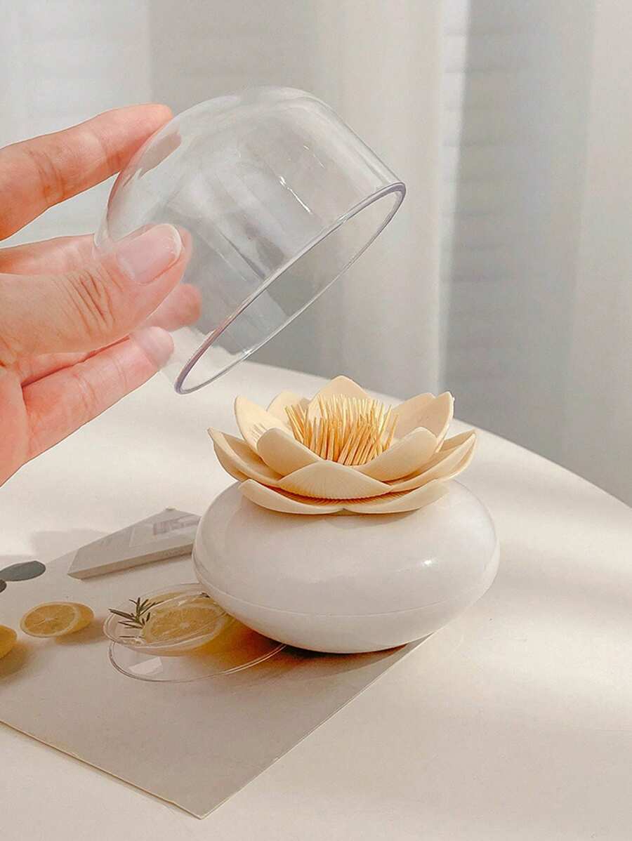 1pc Creative Lotus Cleaning Swab Holder/Toothpick Box, Comes With 100pcs Cleaning Swabs With Cover, Daily Novelty Gift, Restaurant, Home Supplies, Holiday Decor