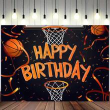 Basketball Theme Birthday Party Backdrop - Multi-Purpose Polyester Decoration, Perfect For Photography, Cake Table Banner, Indoor & Outdoor Use - Multicolor - View 9
