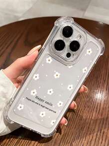 1pc Cute Flower Print Pattern Space Case Anti-Fall Transparent Phone Case, TPU Full Coverage Shock-Proof Lightweight Protective Cover Compatible With IPhone 16/11/13/15/15 Plus/15 Pro/15 Pro Max/12/14 Pro Max/XS/XR/11 Pro/11 Pro Max/12 Pro/12 Pro Max/13 Pro/13 Pro Max/14 Pro/14 Plus/7/8 Plus