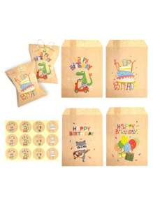 24 bolsas de regalo de cumpleaños con pegatinas, bolsas de regalo de cumpleaños feliz, adecuadas para hombres y mujeres - Multicolor - Ver 2