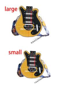 Creative Y2k Style Vintage Guitar Shaped Bag For Girls, Bass Guitar Unique Design Shoulder Bag, Crossbody Bag, Chain & Rivet Decoration, Color Block Wide Strap Unisex Bag, Street Fashion - Yellow - View 4
