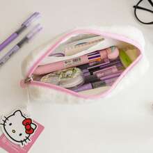 Sanrio 1pc Sanrio Hello Kitty Plush Transparent Window Pencil Case, Cute Cartoon Student Stationery Storage Bag With Zipper, Suitable For Birthday/Back To School Gifts