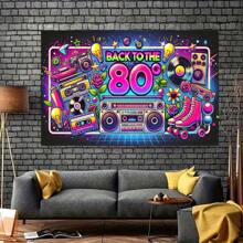 1 Bandera de fiesta vintage de poliéster de 8x6 pies multifuncional con temática de los 80, adecuada para decoración de habitación, patio, estudio, hogar y jardín, fondo de fotografía vintage adecuado para eventos tanto en interiores como exteriores
