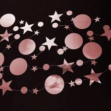 1set 4m Party Star-Shaped Metallic Sequin Garlands, Rose Gold & Gold Shiny Star Round Garland, Suitable For Birthday, Wedding, Graduation Decor, Room Decoration