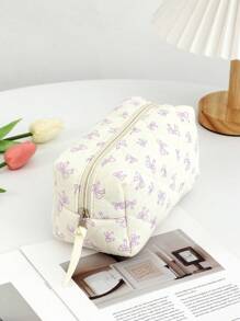 可爱蝴蝶结化妆包 可爱蝴蝶结结图案洗漱包 旅行化妆收纳袋 拉链袋，绗缝化妆品包，时尚可折叠通勤化妆包 可装刷子 美观化妆包 可作为礼物 化妆包 化妆品收纳袋 化妆品收纳袋 - 紫色 - 查看 8