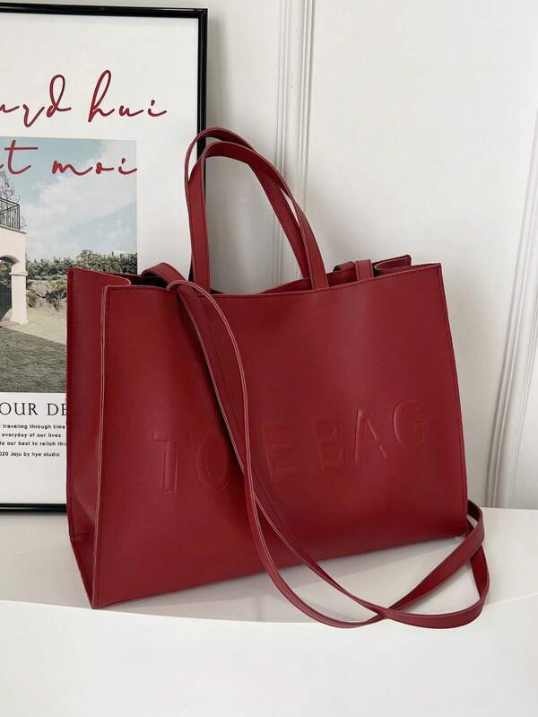 Large Capacity Fashionable Tote Bag With Letter Print, Solid Color Minimalist Crossbody Bag, Ladies Casual Handbag Shoulder Bag Wallet, Stylish Office Business Casual Bag