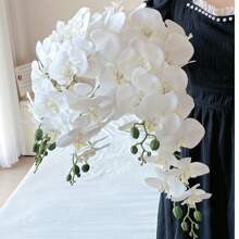 1 PIEZA Flores de orquídea artificial, 9 grandes tallos de flores de orquídea Phalaenopsis de toque real y vibrantes, guirnaldas de orquídeas artificiales de estilo clásico, flores de Phalaenopsis de seda artificial, ramas de flores artificiales para decoración del hogar, arreglos florales para hoteles y bodas, hermosa decoración del hogar para Halloween, Año Nuevo Chino, Día de San Valentín, regalo