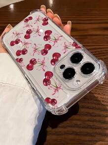 1pc New Simple Cherry Transparent TPU Anti-Drop Protective Case Compatible With Apple Series, Series, Apple 17promax, Air, 16, 16plus, 16promax, 16pro/11, 15PROMAX, 14PROMAX, Galaxy S25, SAM A15, A25, A56, RealmeC15, Infinix Hot30i, K60Ultra, Redmi A5, Note14, Redmi 15C - Clear - View 5