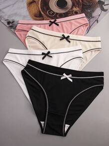 4 piezas Bragas triangulares deportivas sueltas y cómodas con diseño de lazo de seda de leche para mujeres - Multicolor - Ver 3