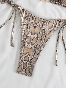 Snakeskin Print Sexy Bikini Set Swimwear, Tight Fitting Low-Back Spaghetti Strap Two-Piece Swimwear, For Summer Beach Vacation