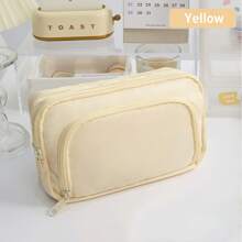 1 pieza Bolsa de papelería Estuche de lápices de color crema de gran capacidad con 3 compartimentos de almacenamiento P para estudiantes de oficina y escuela, regalos de vuelta a clases - Multicolor - Ver 17