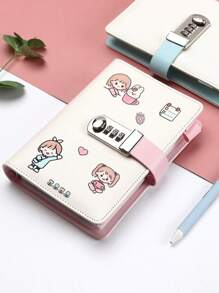 1pc Highly Attractive Password Lock, DIY Loose Leaf Notebook, Multifunctional With Lock Buckle, Note Taking Journal, Student Stationery Notebook, Free Of Random Stickers, 12 Sheets Can Be DIY