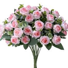 1/3/5pcs Romantic Artificial Flowers Centerpieces Plastic Flowers Tea Roses Bouquet Fake Plants Eucalyptus Leaves For Wedding Room Home Hotel Party Event New Years Gifts Handheld Flower Arrangement For Valentine's Day Wedding/Home/Bedroom/Living Room/Table Decoration/Bride's Bouquet/Outdoor Garden Birthday Graduation