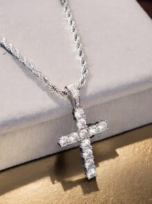 Hip Hop Luxury Copper Inlaid Zirconium Religious Cross Pendant Necklace Ladies Fashion Jewelry Party Festival, Daily Wear, Ladies Necklaces, Ladies Jewelry,Mom Gifts - Silver-single Necklace - View 2