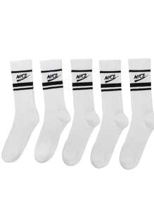 1/3/5 双男女通用白色字母图案中筒运动袜，百搭日常穿着