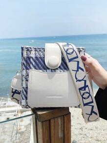 Bolso de hombro de mujer versátil de bloques de color a cuadros, bolso cruzado pequeño cuadrado de moda, bolso de estilo único casual de alta gama para primavera - Blanco - Ver 4