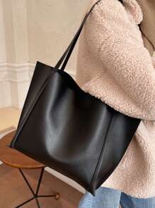 Minimalist Shoulder Tote Bag With Inner Pouch Black Vintage Tote Bag Large Capacity Solid Color Shoulder Bag With Insert Fouch,School Bag,Large Capacity,Portable,Classic Casual,BusinessCasual,For Teen Girls Women College Students,White-Collar Workes,Perfect For Work,Back To School,Middle School,Hiah School.College,Vacation
