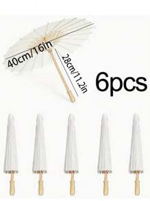 6pcs/1pc White Paper Umbrella - Wooden Handle, No Power Or Feathers Required, Perfect For Weddings, Photo Shoots, Makeup, Parties, Beach Decorations.