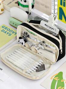 So Cool 铅笔盒笔袋翻盖前袋多网眼收纳袋适用于文具学校学生，返校礼物