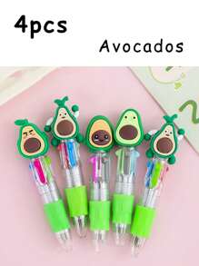4 piezas Bolígrafos de punta retráctil en 4 colores con diseños de dibujos animados, bolígrafos multicolor portátiles para estudiantes, diarios, útiles escolares y de oficina, diseños lindos variados, útiles escolares, vuelta al cole - Multicolor - Ver 11