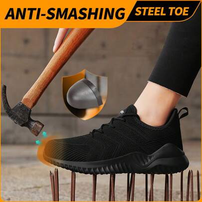 Ståltåskor för kvinnor Skyddstå industriella konstruktionsskor, lätta, bekväma, halkfria, säkra arbetssportskor, stötdämpande och punkteringståliga skor, oförstörbara skor