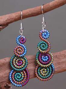 Pendientes colgantes de estilo retro con espiral arcoíris colorido, joyas de moda, accesorios elegantes clásicos para mujer, regalo ideal para aniversario, cumpleaños, San Valentín