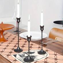 3 pièces Lot de porte-bougies noirs - style conique, vintage, pour cheminée, table, décoration de mariage