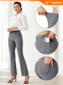 32'' Women's Yoga Dress Pants Bootcut Work Slacks Stretch Office With Belt Loops 4 Pockets - 32'' Dark Gray - View 3