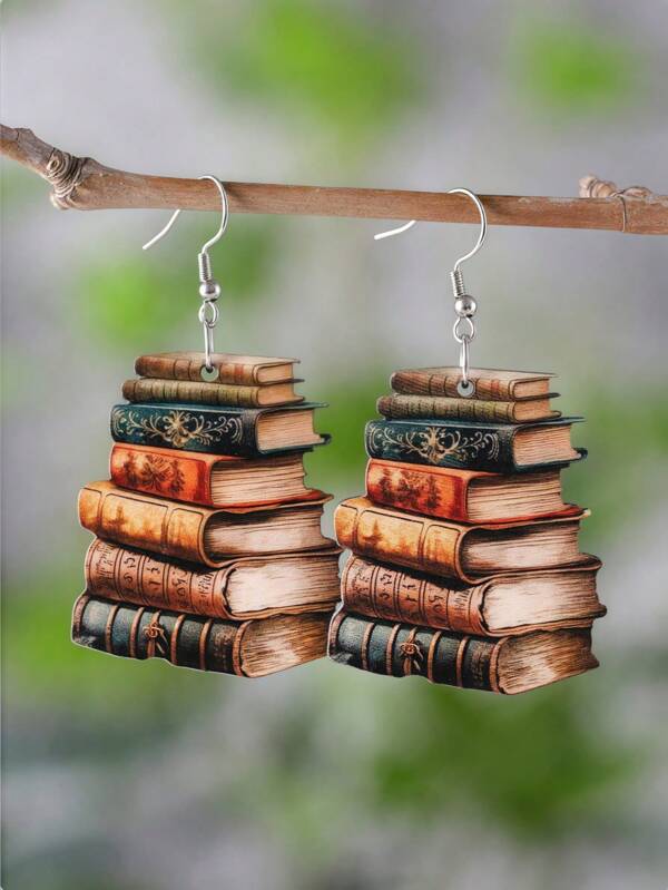 Orecchini a pendente in stile retrò a forma di libro per la stagione della laurea per le donne, orecchini in legno a libro doppia faccia come regalo per la Festa degli Insegnanti e per gli appassionati di libri