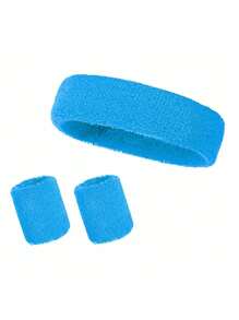 3-Piece Solid Color Polyester Sports Wristband And Headband - Breathable All Season Polyester Knit, 2pcs Wrist Guard, 1pc Headband Sweat Band, Sweat Proof Portable, Suitable For Basketball, Badminton, Tennis, Baseball, Hiking Sports Accessories, Unisex