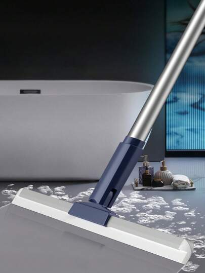 地板橡胶刮刀扫帚长柄窗户刮刀硅胶宠物毛发去除器用于室内清洁清洁玻璃毛发细小灰尘液体适用于光滑和地毯地板刮刀带 180° 旋转头长柄地板刮刀窗户清洁刮刀适用于浴室瓷砖车库混凝土甲板淋浴玻璃