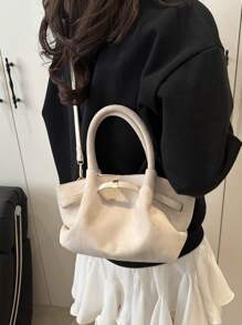 Vintage Matte Tote Bag For Women, New Autumn/Winter Simple Commuting Handbag, Stylish And Elegant Shoulder Underarm Bag , New Year , Office Bag - White - View 10