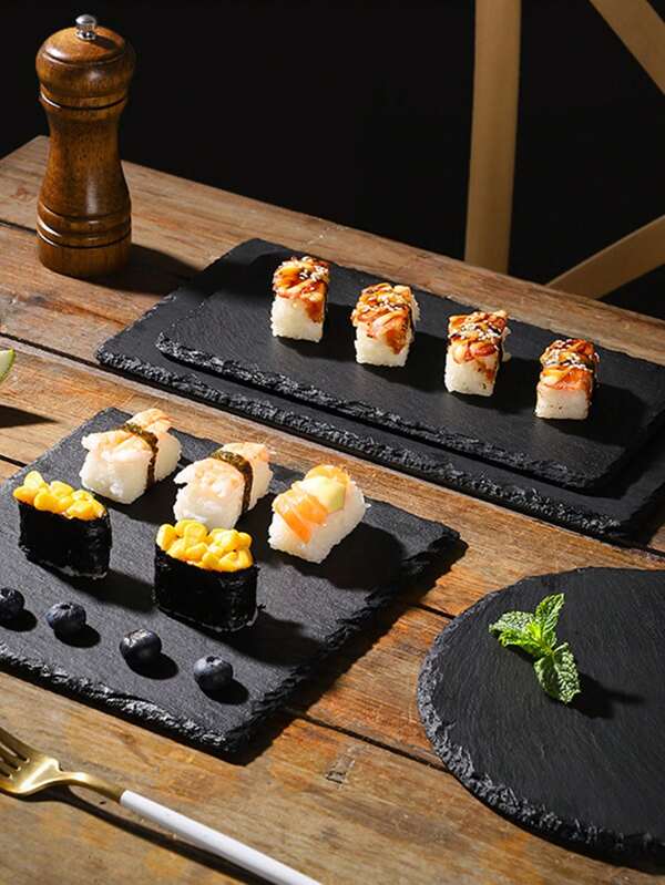 1pc Black Rock Plate Japanese Slate Plate Steak Western Plate Dessert Sushi Natural Slate Plate Tableware