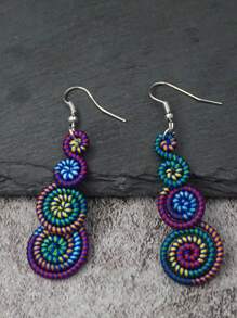 Pendientes colgantes de estilo retro con espiral arcoíris colorido, joyas de moda, accesorios elegantes clásicos para mujer, regalo ideal para aniversario, cumpleaños, San Valentín