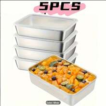 5 Piece Stainless Steel Food Storage Set With Clear Lid, Large Square Container For Meat, Fruits And Vegetables, For Camping, Outdoor And Home Use, Stackable Kitchen Organizer - Multicolor - View 8