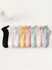 1/3/5/双，女士优雅翻边袜子，透气涤纶混纺，带弹性，中筒薄款设计，各种柔和色调 - 可机洗，可爱的袜子