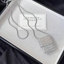 1pc Silver Mini Bag Necklace, High-End Luxury Necklace Accessory, Fashionable Long Knitted Chain Sweater Necklace - Necklace - View 2