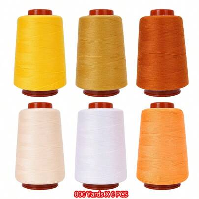 6 pièces de fil à coudre tout usage, 6 bobines de fils en polyester de couleurs assorties, chacune de 800 verges, pour machine à coudre, couture à la main, matelassage, surjeteuse
